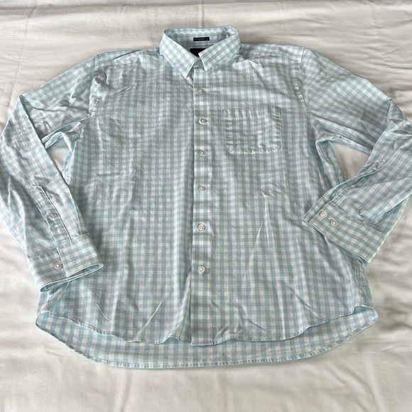 Fairlane Aqua/White Checkered Long Sleeve Button Down Shirt - Picture 1 of 3